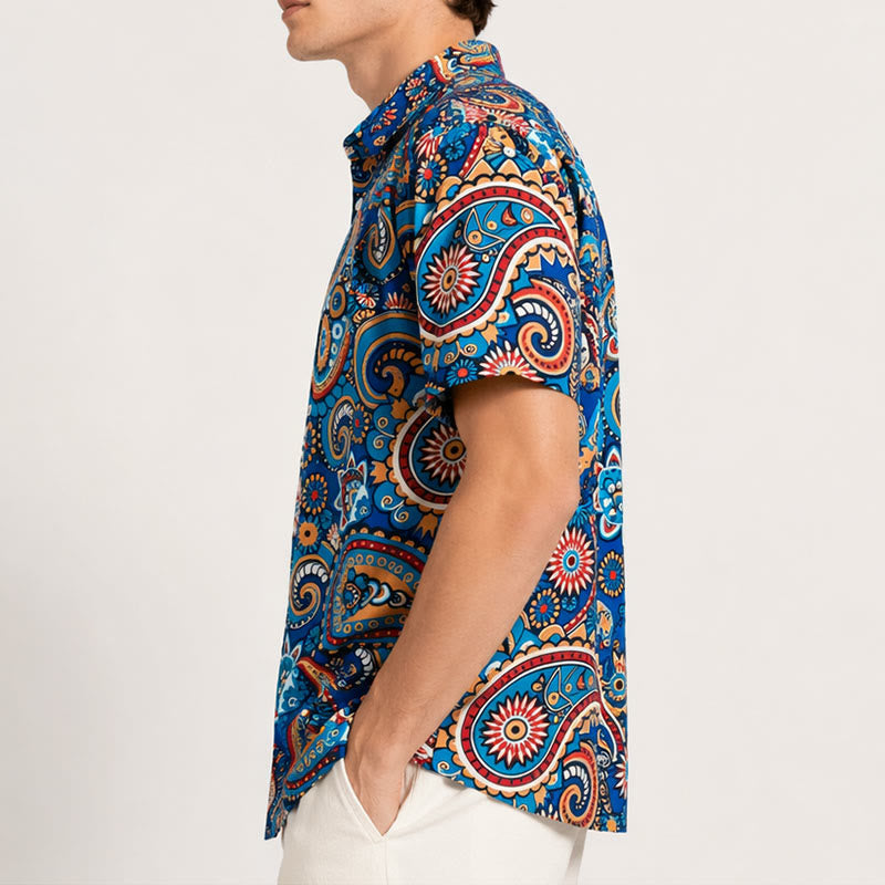 Türkisfarbenes Urlaubshemd im Boho-Stil mit Paisley-Muster - image 2