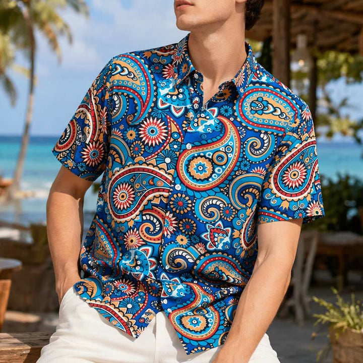 Türkisfarbenes Urlaubshemd im Boho-Stil mit Paisley-Muster - Türkis - 5XL - image 0