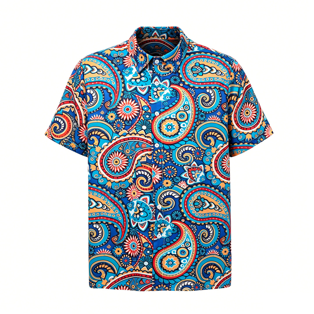 Türkisfarbenes Urlaubshemd im Boho-Stil mit Paisley-Muster - image 8