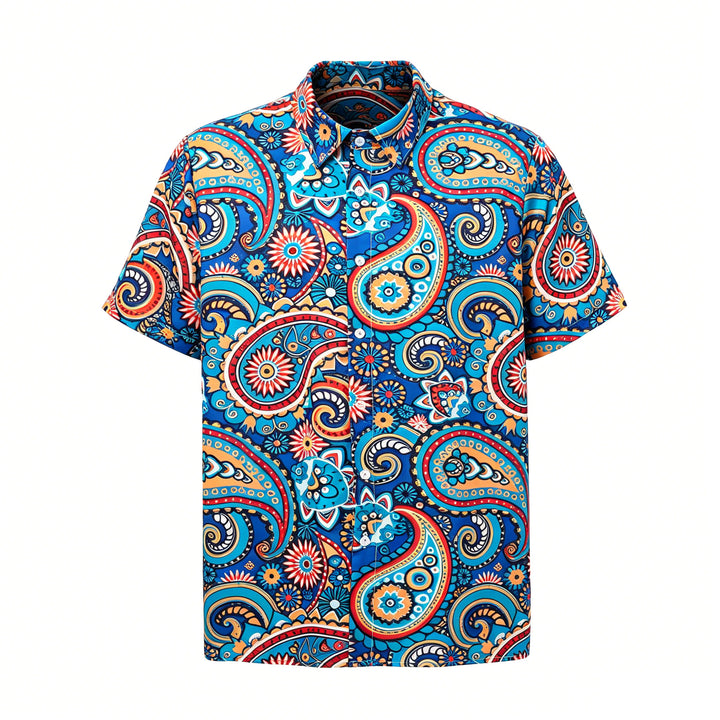 Türkisfarbenes Urlaubshemd im Boho-Stil mit Paisley-Muster - image 8