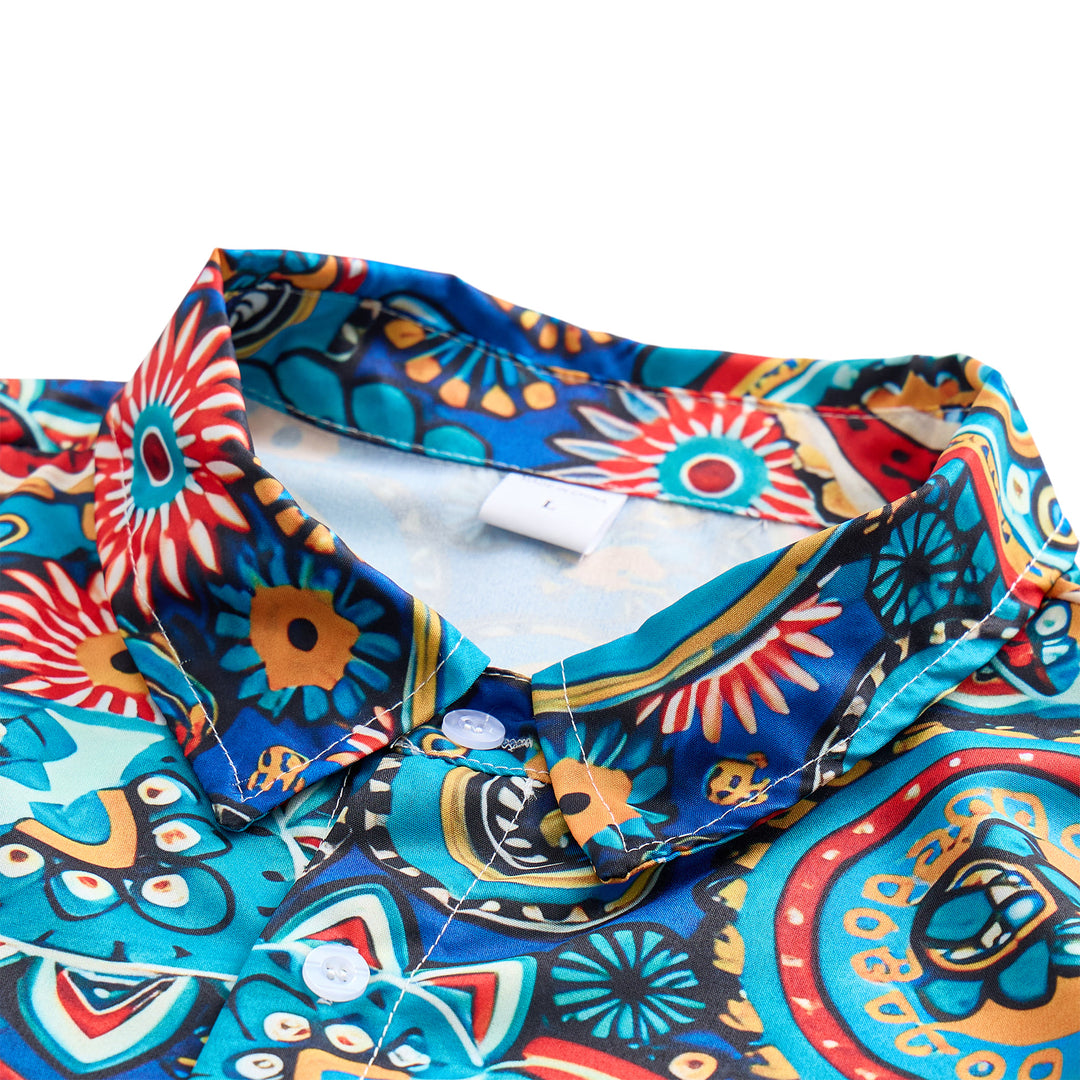 Türkisfarbenes Urlaubshemd im Boho-Stil mit Paisley-Muster - image 4