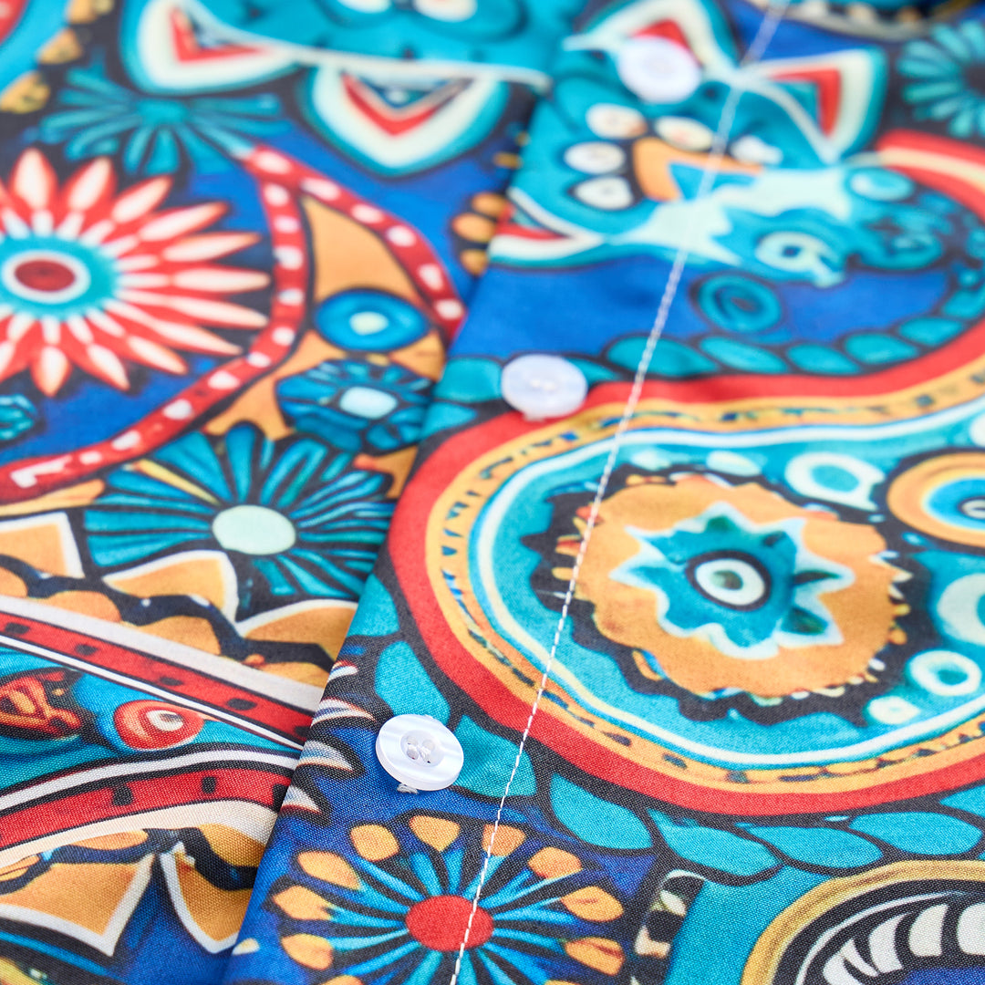 Türkisfarbenes Urlaubshemd im Boho-Stil mit Paisley-Muster - image 5