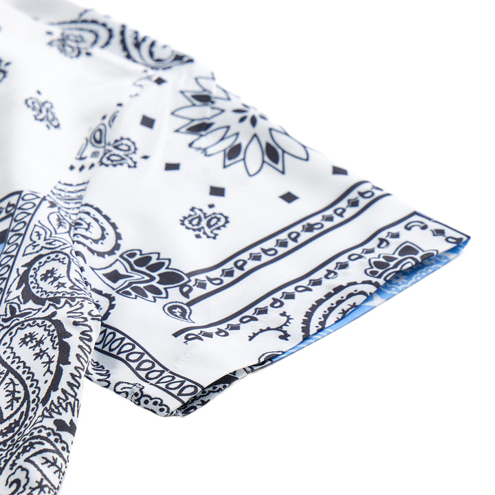 Blau-weißes Hemd mit Bandana-Patchwork und Paisley-Print - image 7
