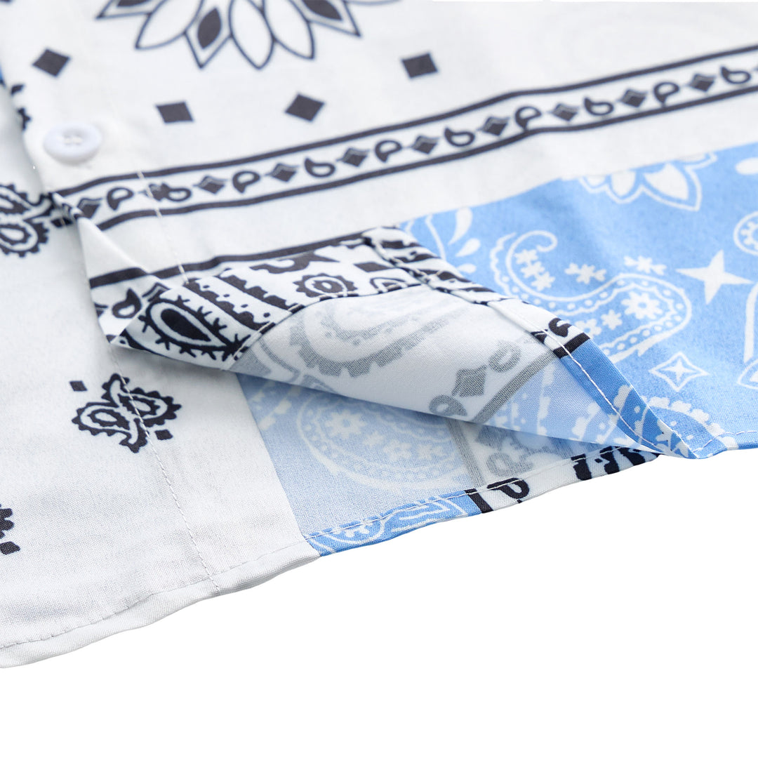 Blau-weißes Hemd mit Bandana-Patchwork und Paisley-Print - image 6