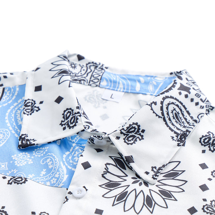 Blau-weißes Hemd mit Bandana-Patchwork und Paisley-Print - image 4