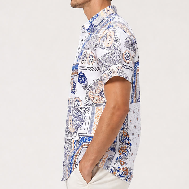 Hemd mit blauem und orangefarbenem Paisley- und geometrischem Patchwork-Print - image 2