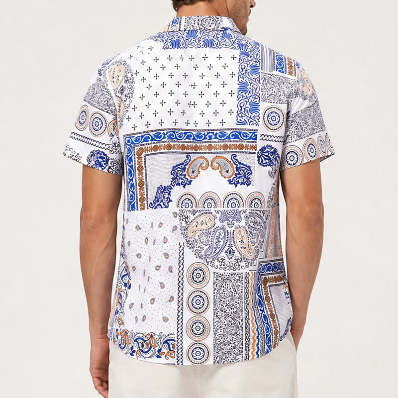 Hemd mit blauem und orangefarbenem Paisley- und geometrischem Patchwork-Print - image 3
