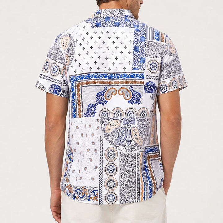 Hemd mit blauem und orangefarbenem Paisley- und geometrischem Patchwork-Print - image 3