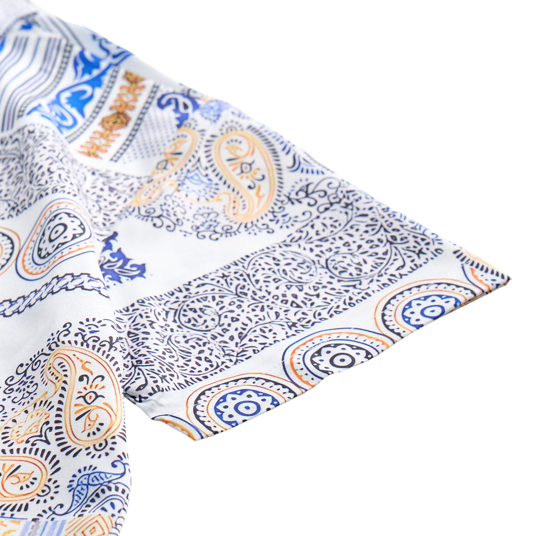 Hemd mit blauem und orangefarbenem Paisley- und geometrischem Patchwork-Print - image 7