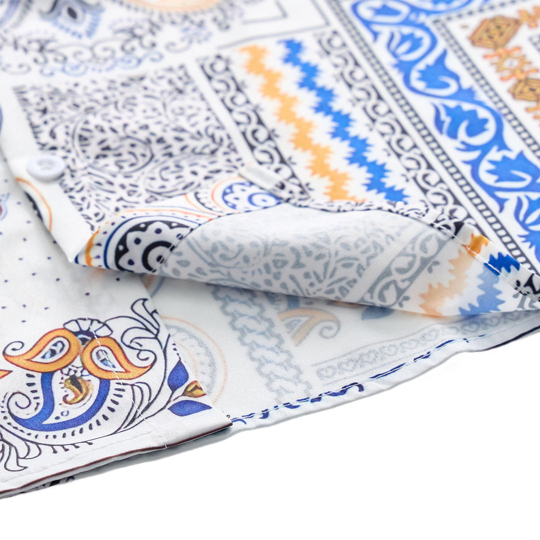 Hemd mit blauem und orangefarbenem Paisley- und geometrischem Patchwork-Print - image 6