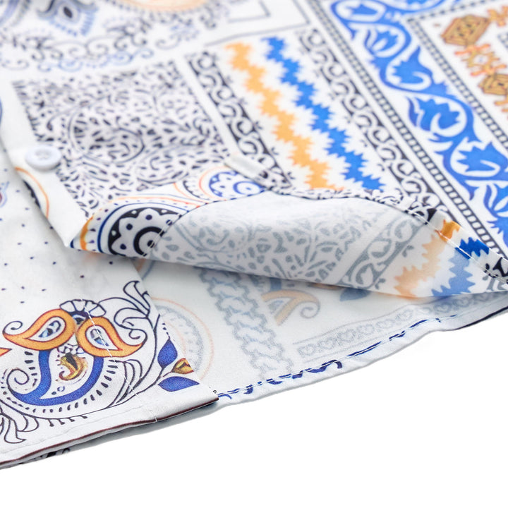 Hemd mit blauem und orangefarbenem Paisley- und geometrischem Patchwork-Print - image 6