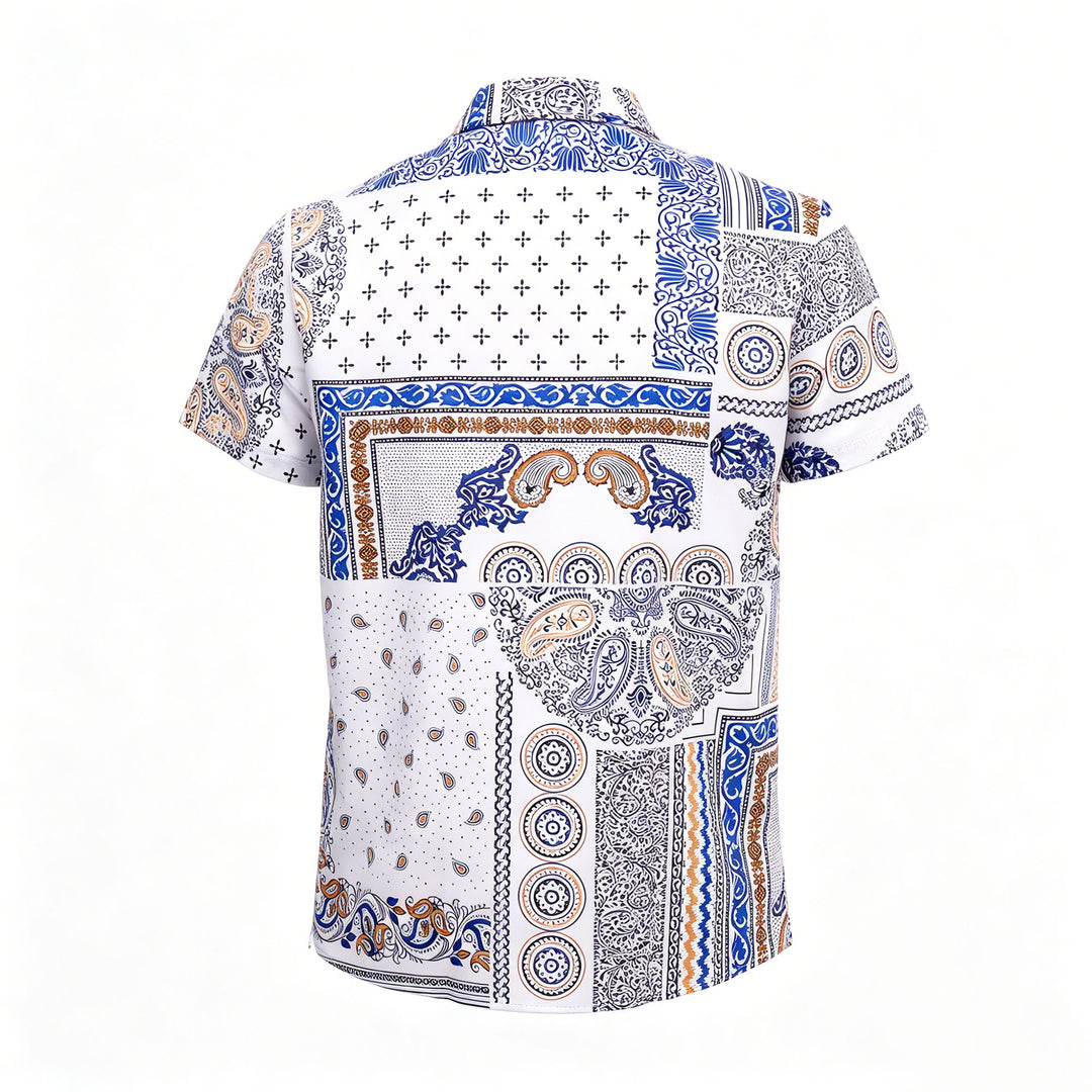 Hemd mit blauem und orangefarbenem Paisley- und geometrischem Patchwork-Print - image 9