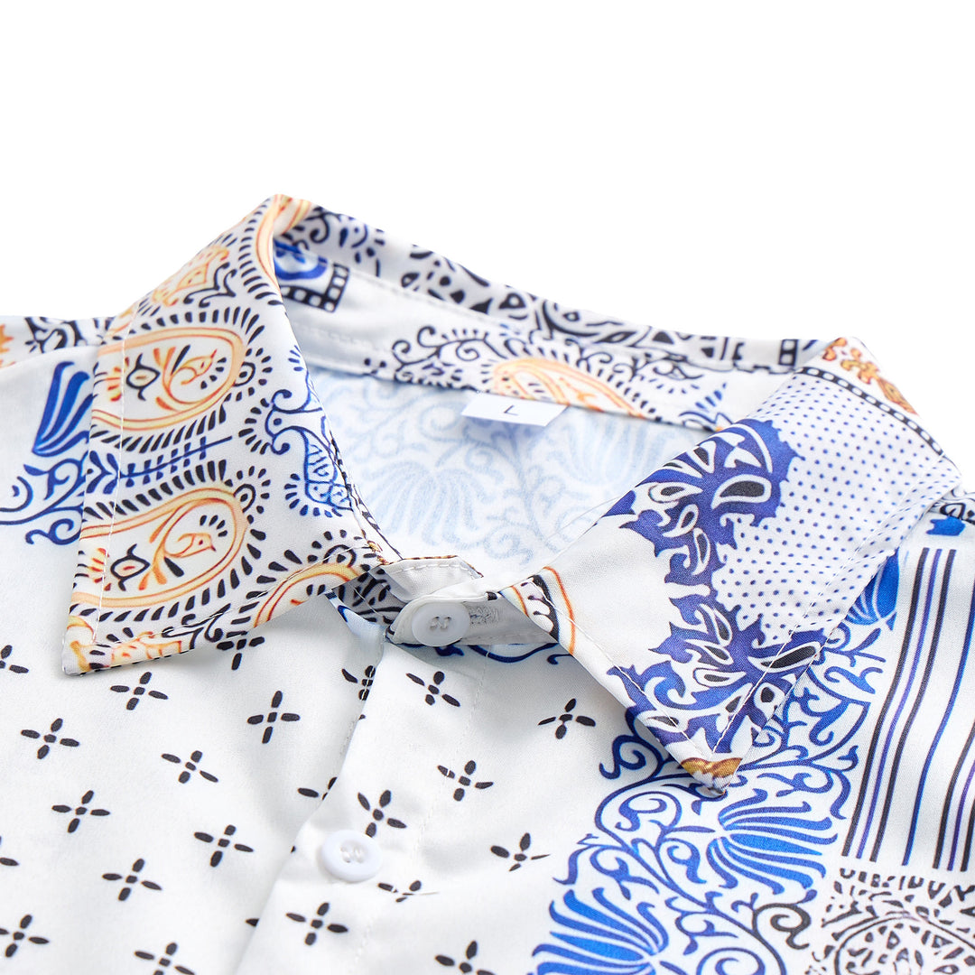 Hemd mit blauem und orangefarbenem Paisley- und geometrischem Patchwork-Print - image 4