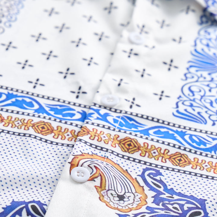 Hemd mit blauem und orangefarbenem Paisley- und geometrischem Patchwork-Print - image 5
