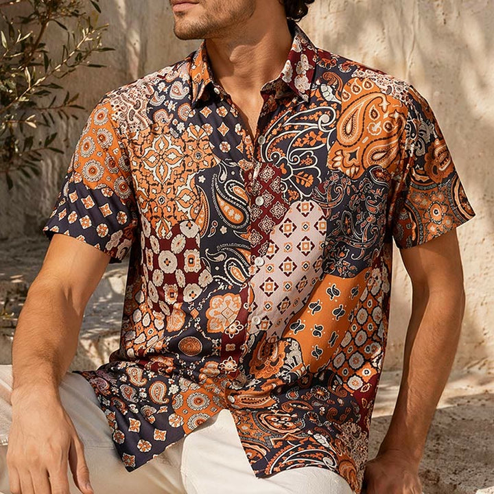 Dunkelbraunes Freizeithemd mit Patchwork-Paisley-Muster - Dunkelbraun - 5XL - image 0