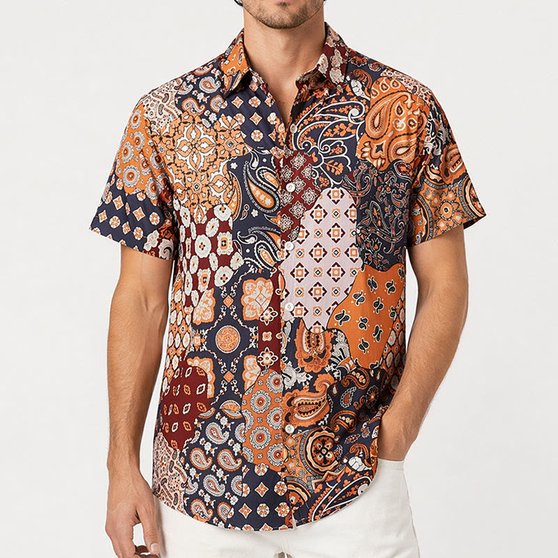 Dunkelbraunes Freizeithemd mit Patchwork-Paisley-Muster - image 1