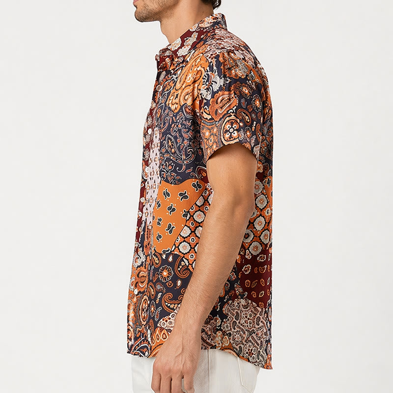 Dunkelbraunes Freizeithemd mit Patchwork-Paisley-Muster - image 3