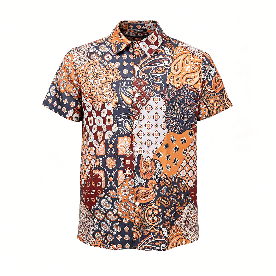 Dunkelbraunes Freizeithemd mit Patchwork-Paisley-Muster - image 9