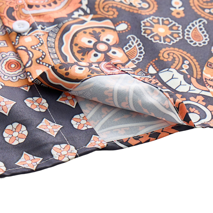Dunkelbraunes Freizeithemd mit Patchwork-Paisley-Muster - image 7