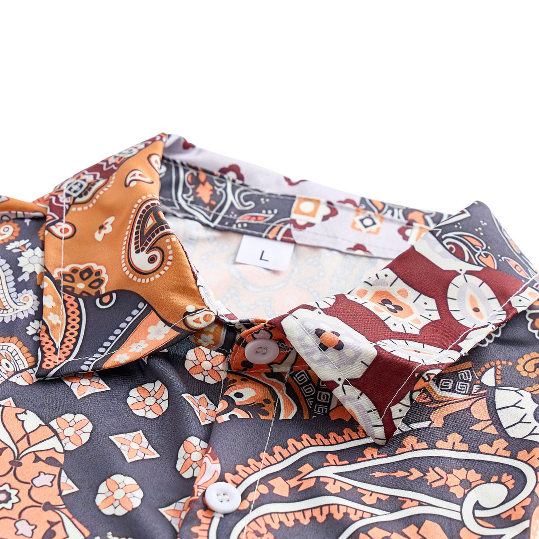 Dunkelbraunes Freizeithemd mit Patchwork-Paisley-Muster - image 4