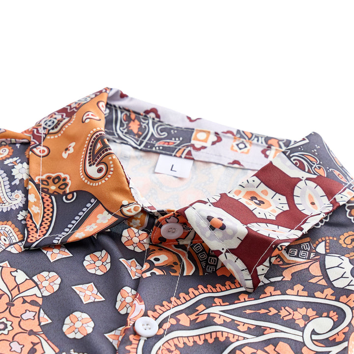 Dunkelbraunes Freizeithemd mit Patchwork-Paisley-Muster - image 4