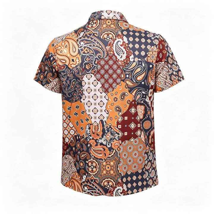Dunkelbraunes Freizeithemd mit Patchwork-Paisley-Muster - image 10
