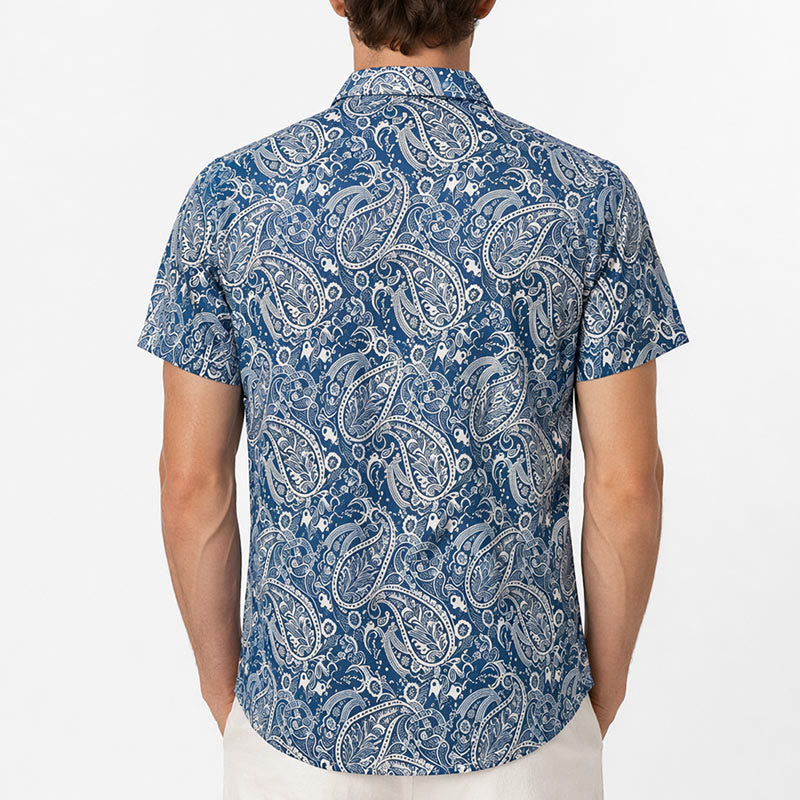 Kurzarmhemd mit lässigem Paisley-Muster in Marineblau und Beige - image 3