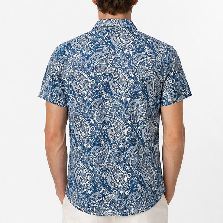 Kurzarmhemd mit lässigem Paisley-Muster in Marineblau und Beige - image 3