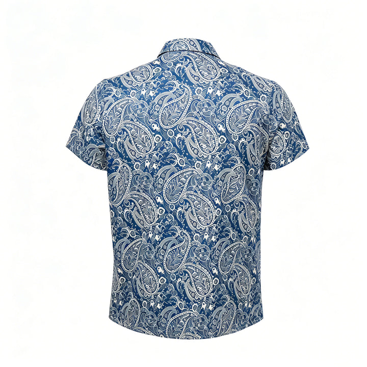 Kurzarmhemd mit lässigem Paisley-Muster in Marineblau und Beige - image 9