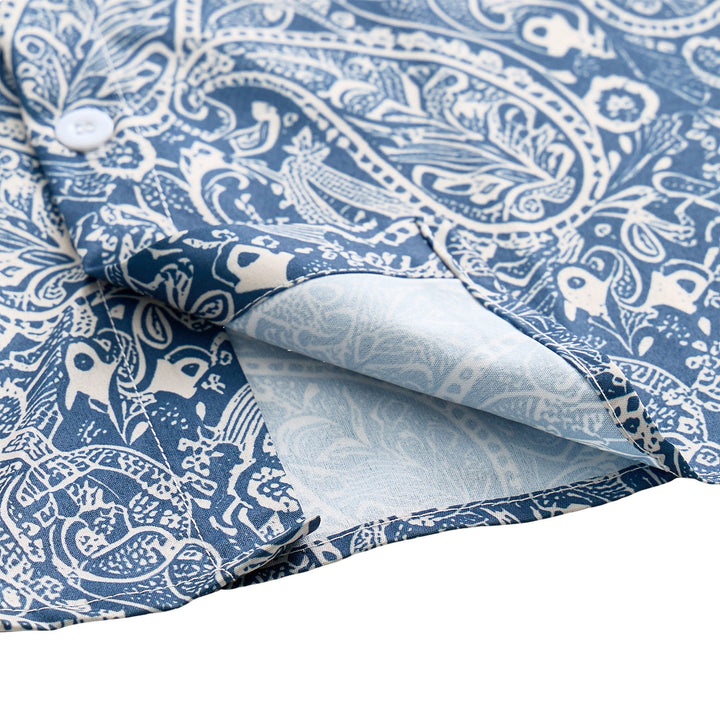 Kurzarmhemd mit lässigem Paisley-Muster in Marineblau und Beige - image 6