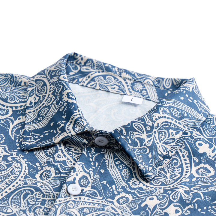 Kurzarmhemd mit lässigem Paisley-Muster in Marineblau und Beige - image 4