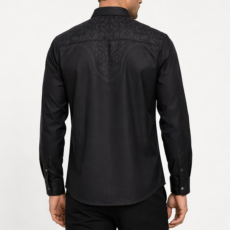 Schwarzes Herrenhemd im Westernstil mit Blumenmuster und Passe - image 3