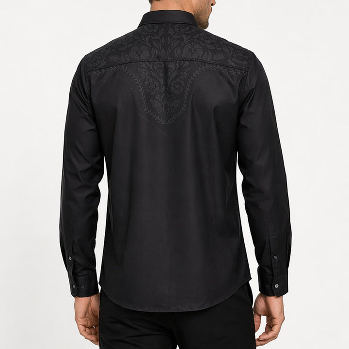 Schwarzes Herrenhemd im Westernstil mit Blumenmuster und Passe - image 3