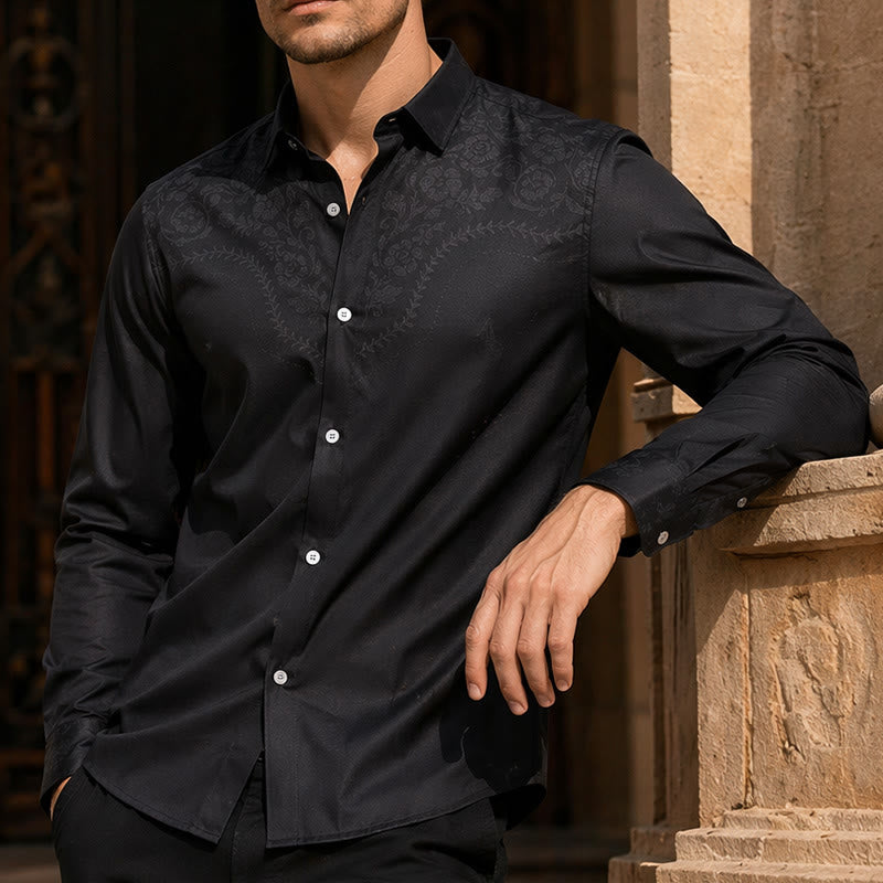Schwarzes Herrenhemd im Westernstil mit Blumenmuster und Passe - Schwarz - 6XL - image 0