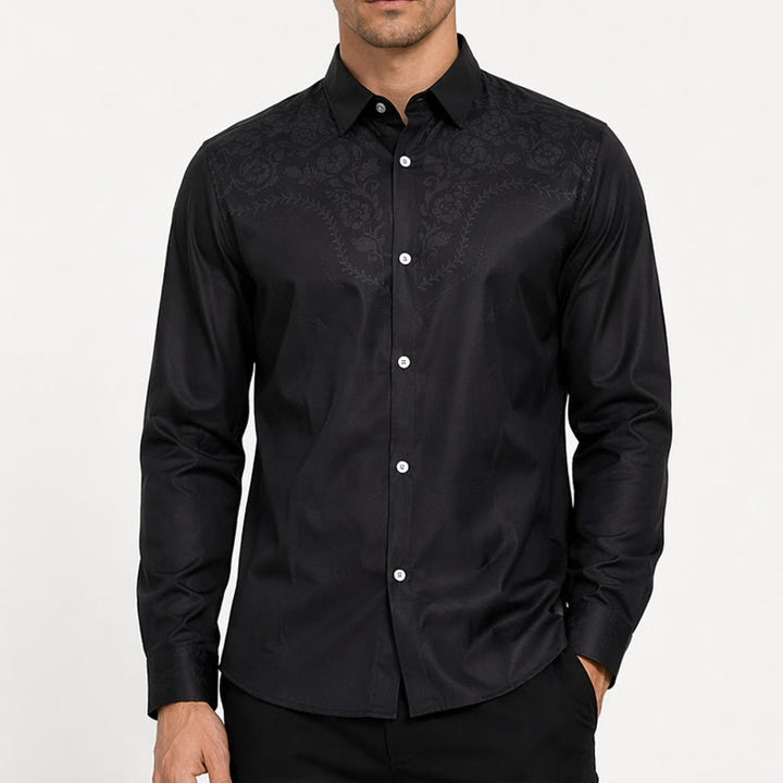 Schwarzes Herrenhemd im Westernstil mit Blumenmuster und Passe - image 1