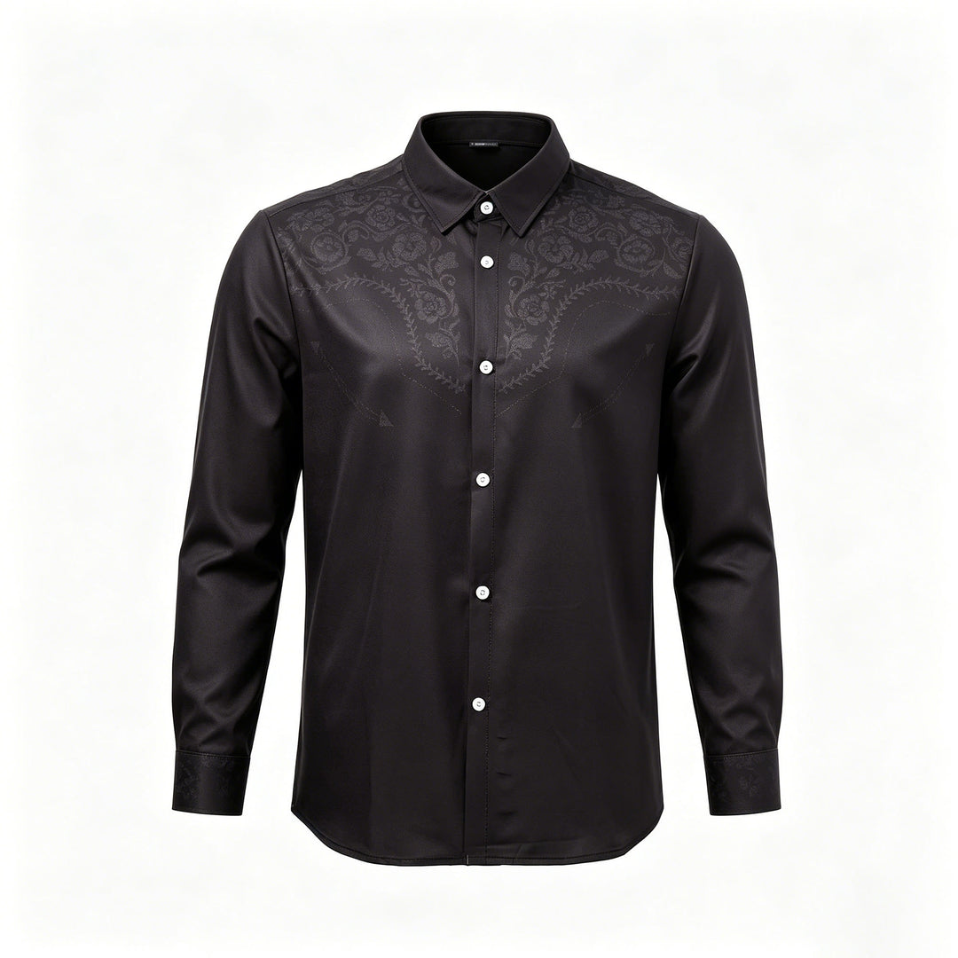 Schwarzes Herrenhemd im Westernstil mit Blumenmuster und Passe - image 8