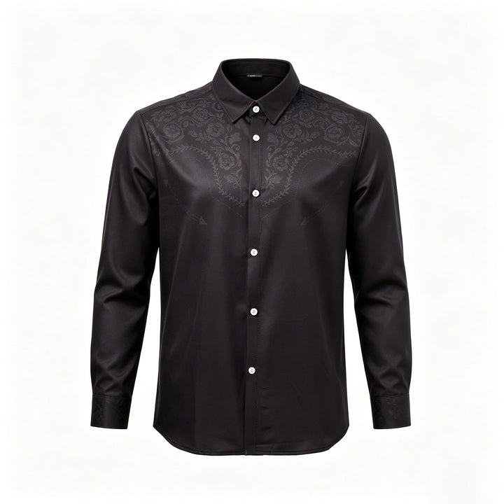 Schwarzes Herrenhemd im Westernstil mit Blumenmuster und Passe - image 8