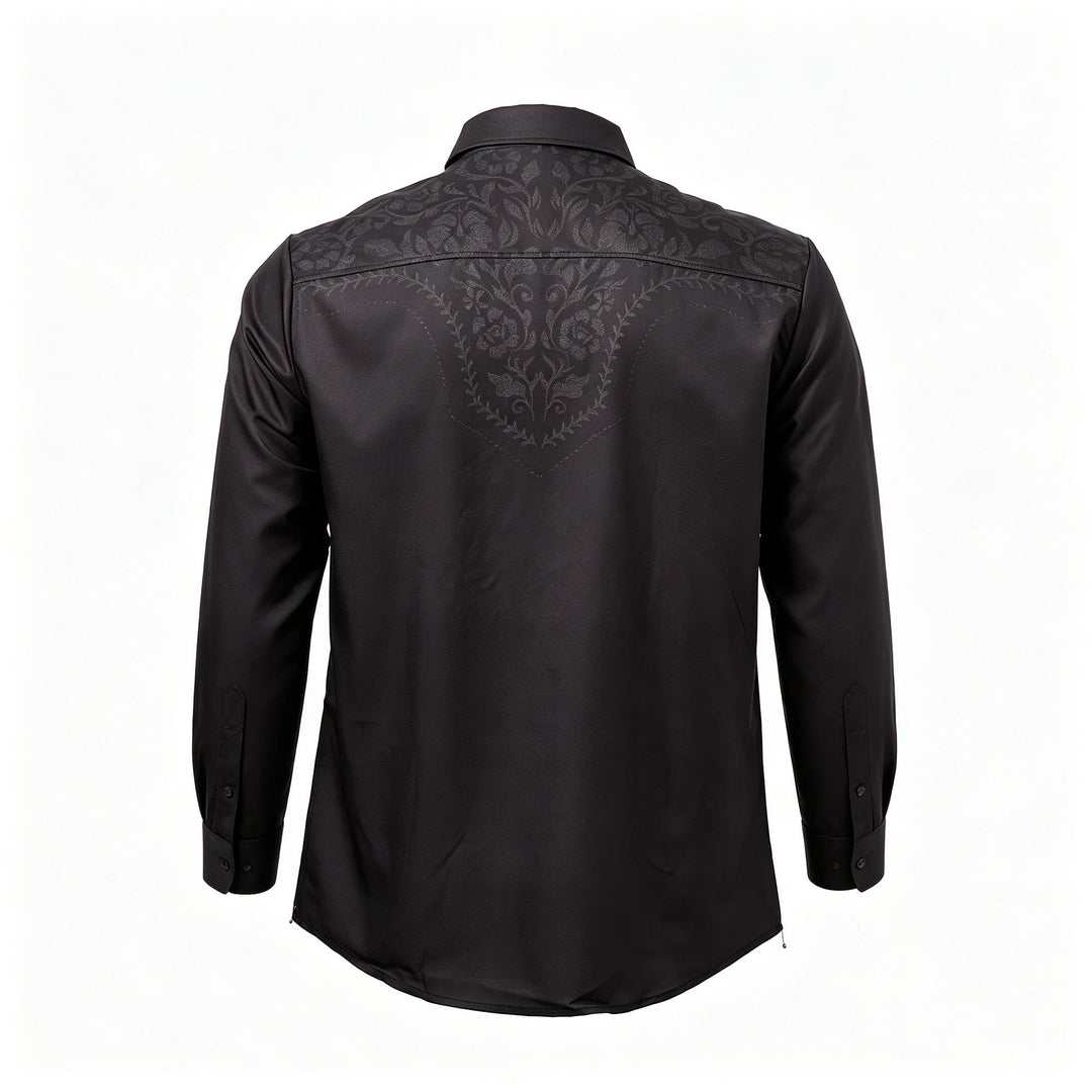 Schwarzes Herrenhemd im Westernstil mit Blumenmuster und Passe - image 9