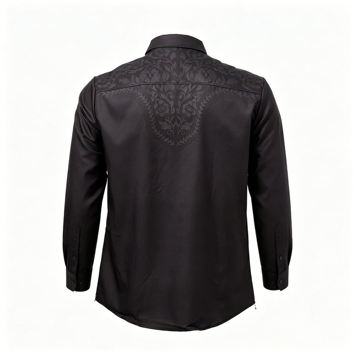 Schwarzes Herrenhemd im Westernstil mit Blumenmuster und Passe - image 9
