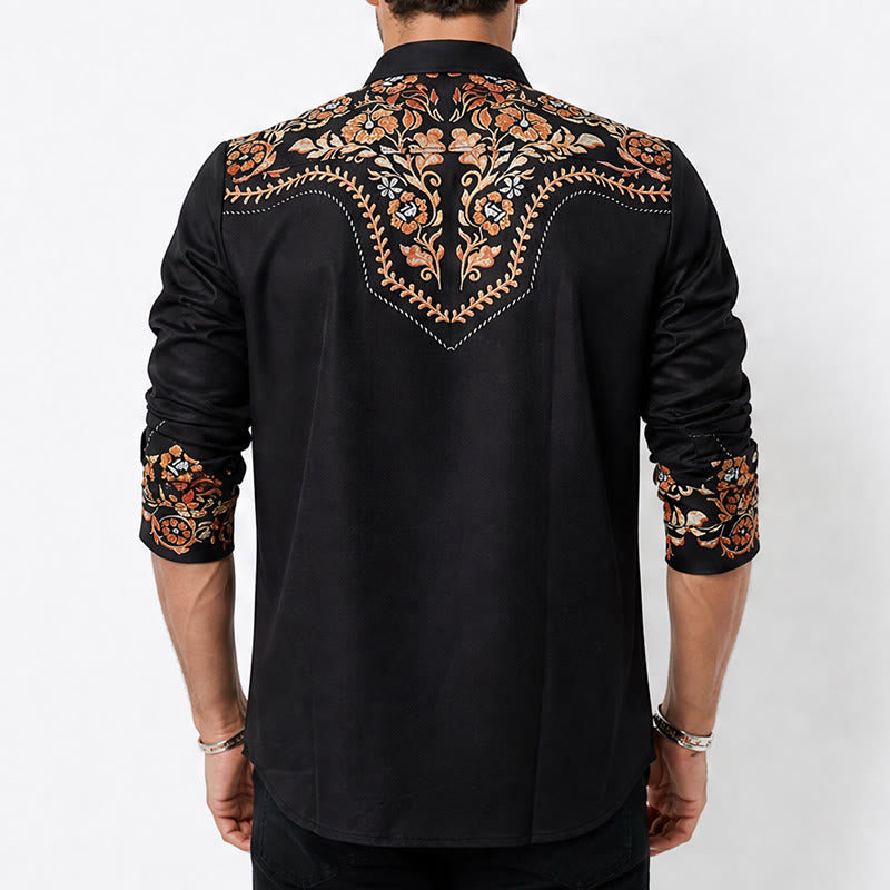 Herrenhemd im Rodeo-Stil mit schwarzem und rotem Blumenmuster - image 3
