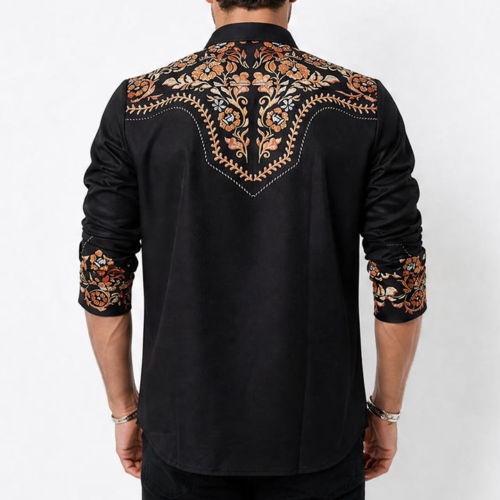 Herrenhemd im Rodeo-Stil mit schwarzem und rotem Blumenmuster - image 3