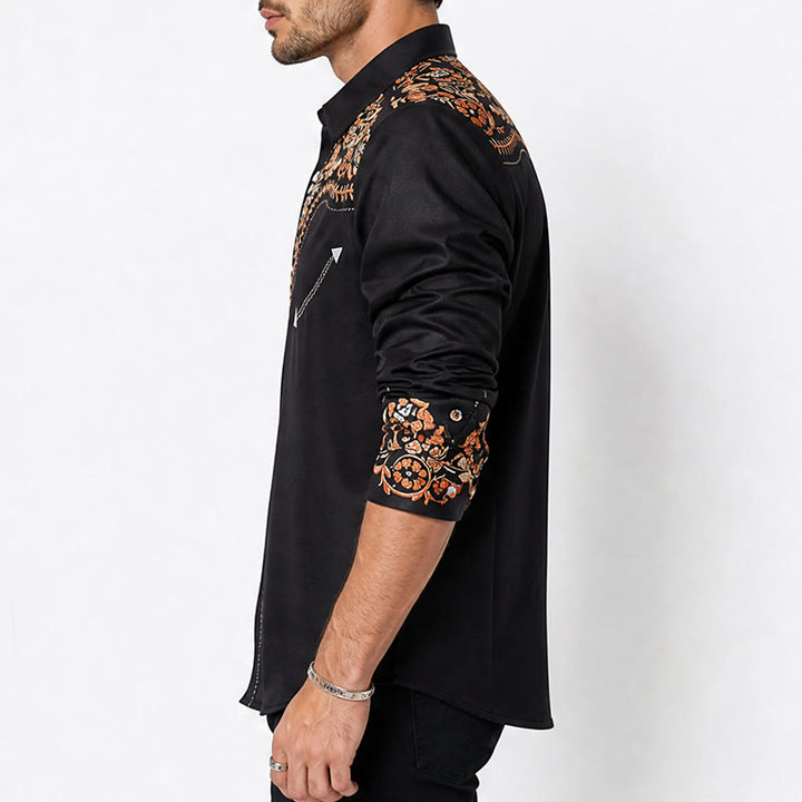 Herrenhemd im Rodeo-Stil mit schwarzem und rotem Blumenmuster - image 2