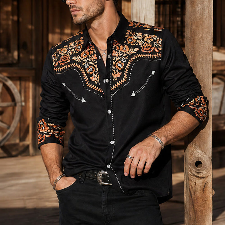 Herrenhemd im Rodeo-Stil mit schwarzem und rotem Blumenmuster - Schwarz & Rot - 6XL - image 0