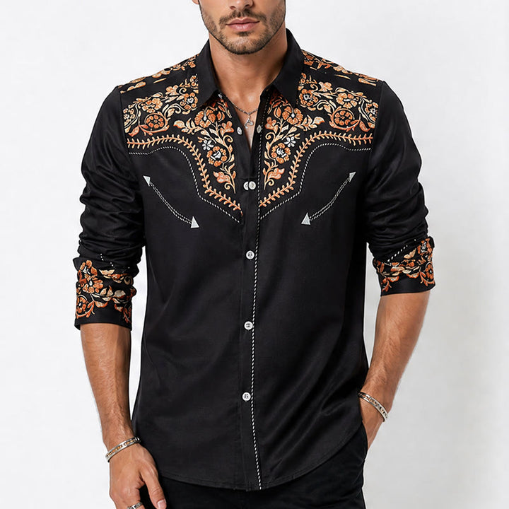 Herrenhemd im Rodeo-Stil mit schwarzem und rotem Blumenmuster - image 1