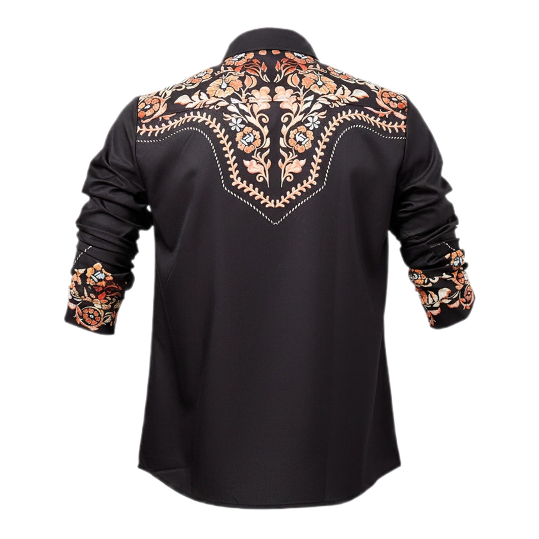 Herrenhemd im Rodeo-Stil mit schwarzem und rotem Blumenmuster - image 9