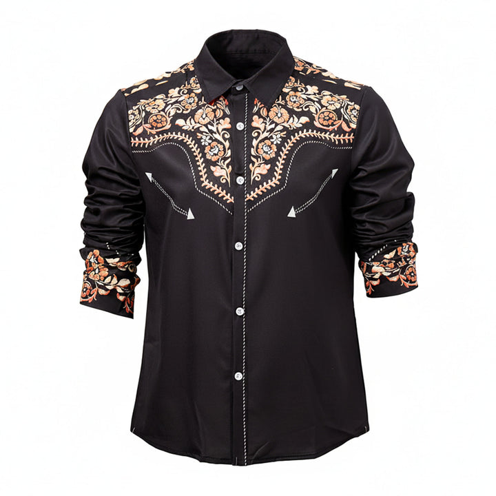 Herrenhemd im Rodeo-Stil mit schwarzem und rotem Blumenmuster - image 8