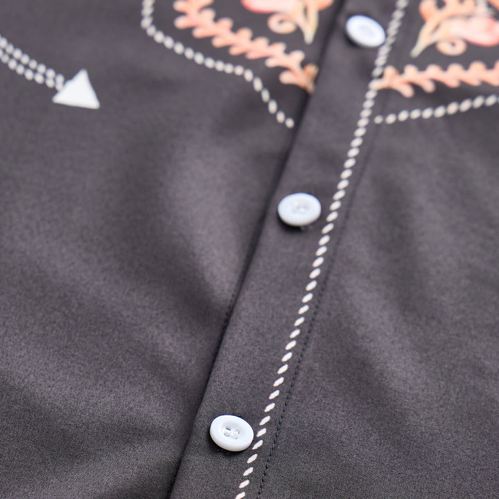 Herrenhemd im Rodeo-Stil mit schwarzem und rotem Blumenmuster - image 5