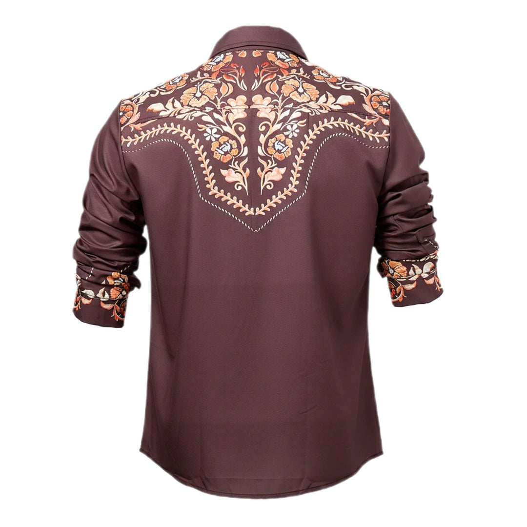 Herren-Hemd im Western-Stil mit braunem Blumenmuster und Passe - image 9