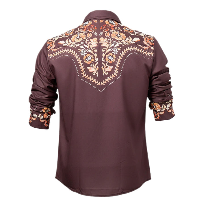 Herren-Hemd im Western-Stil mit braunem Blumenmuster und Passe - image 9