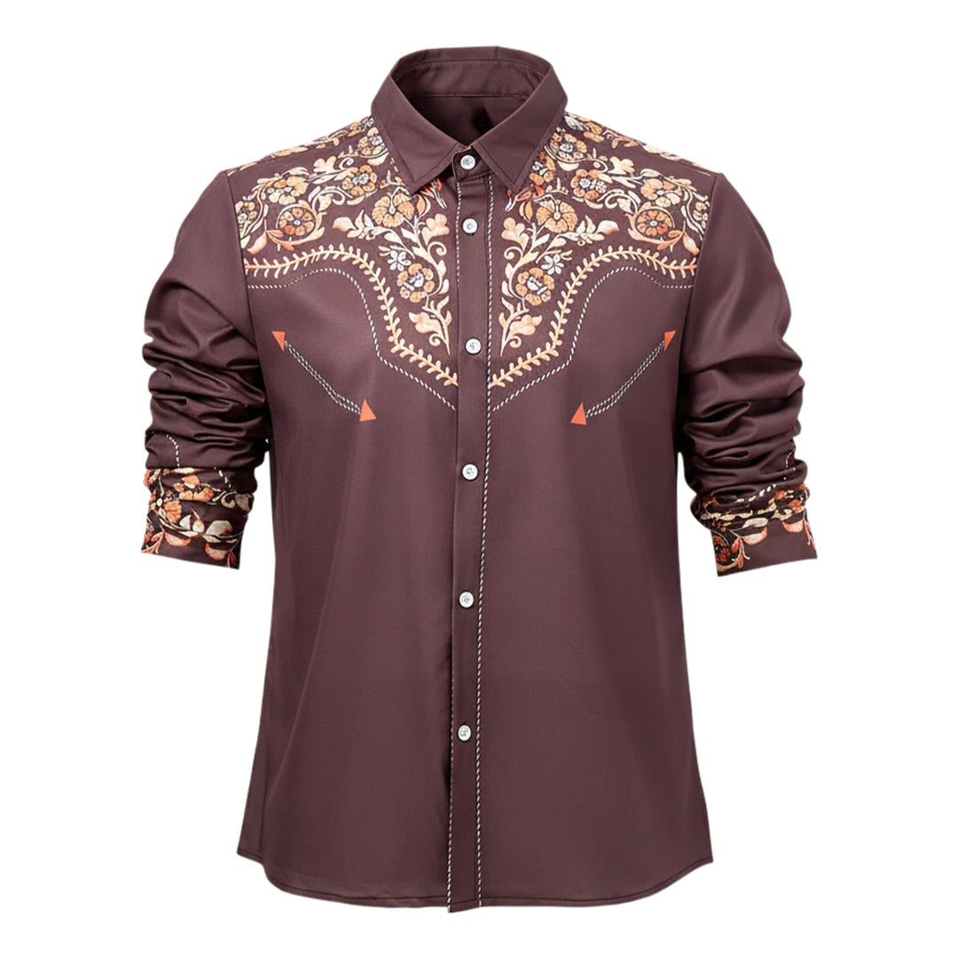 Herren-Hemd im Western-Stil mit braunem Blumenmuster und Passe - image 8